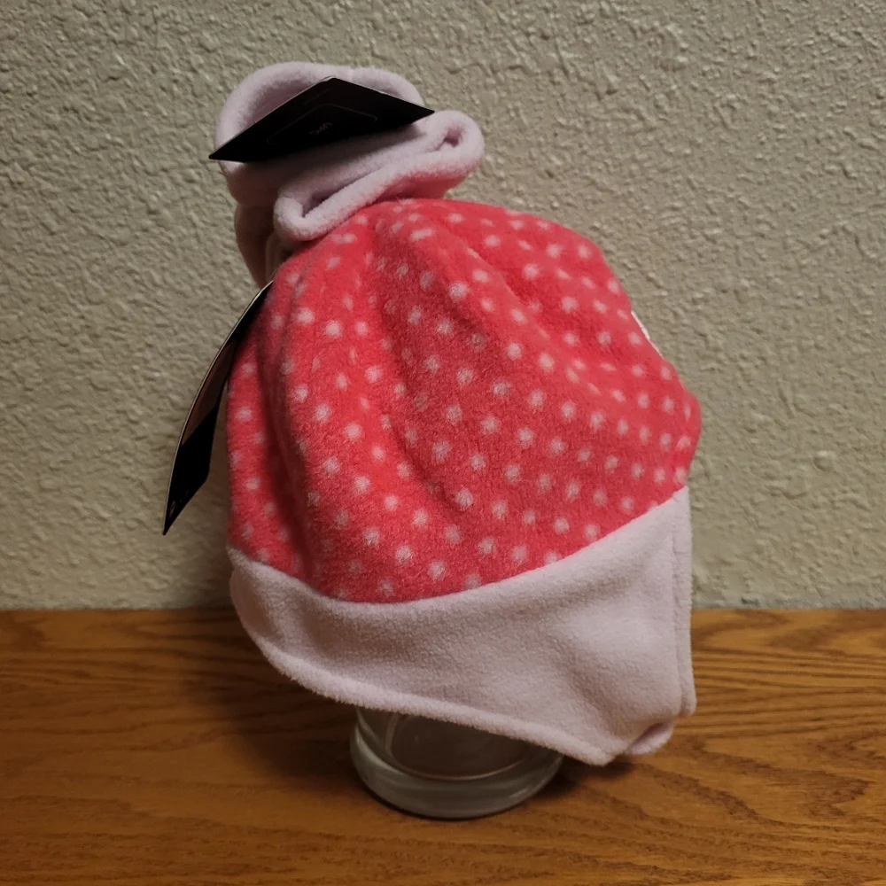 NWT Nike Infant Pink Polka Dot Fleece Hat and Pink Mittens